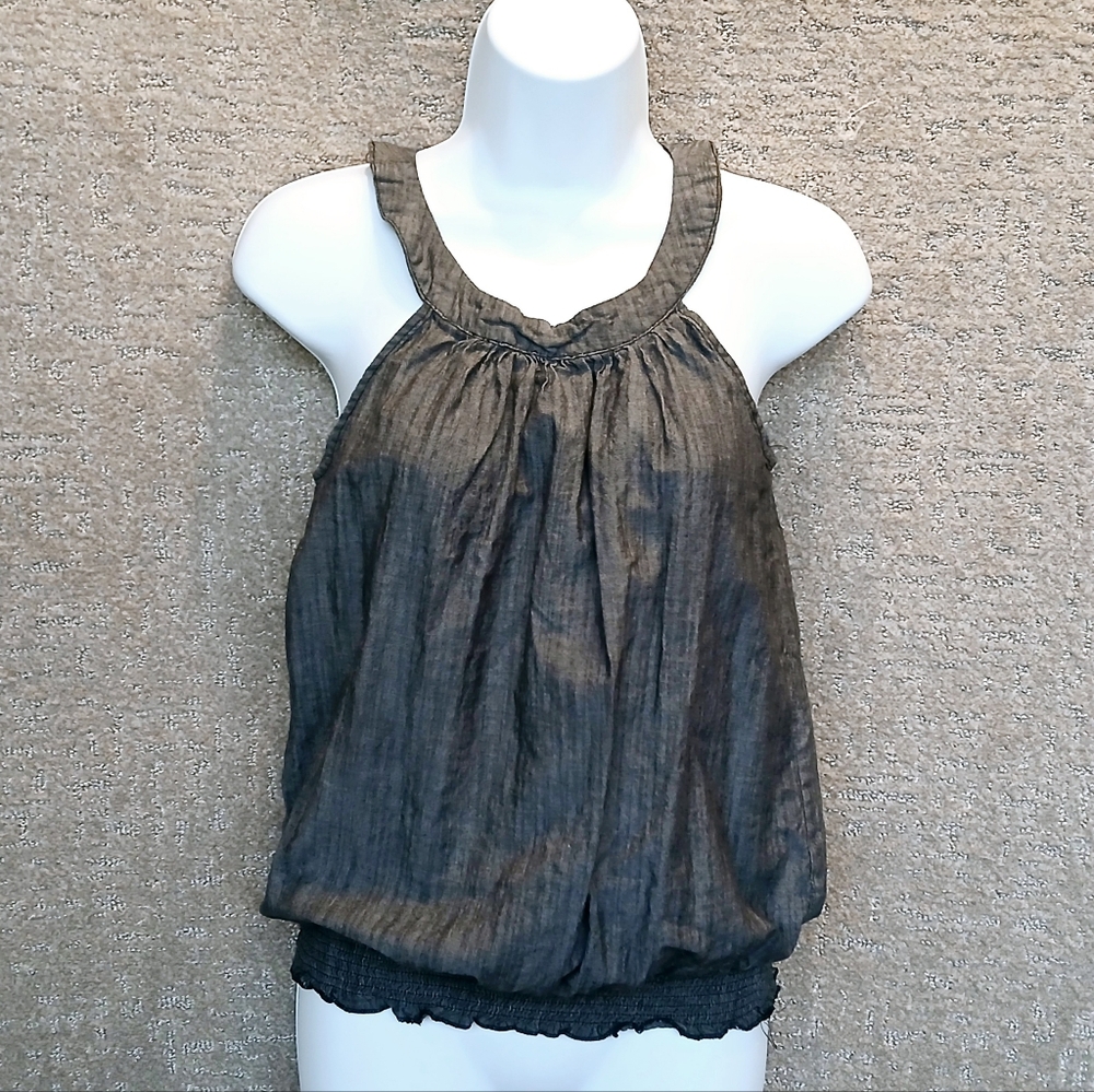Paper Tee Stretch Sleeveless Halter Top Elastic Waistband Summer Blouse Small
